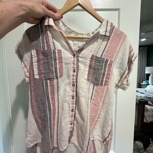 Harper Women's Button-Up Shirt - Pink and Gray Stripes